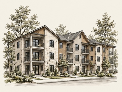 Multifamily — architectural pencil sketch